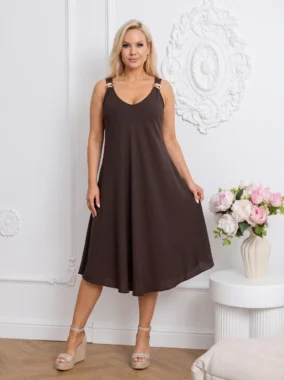 Rochie midi cu detaliu auriu pe bretele