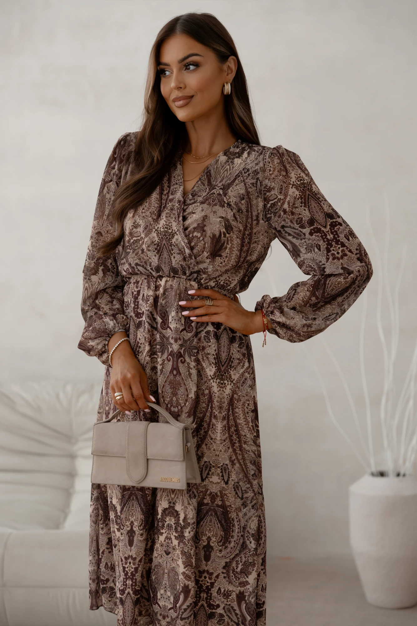 Rochie midi cu imprimeu boho si ...