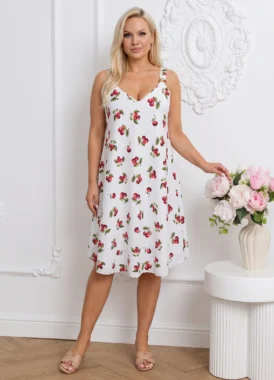 Rochie midi cu imprimeu cirese si bretele