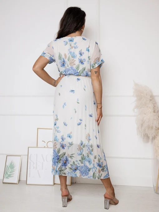 rochie-midi-cu-imprimeu-floral-albastru-curea-si-pliuri-delicate