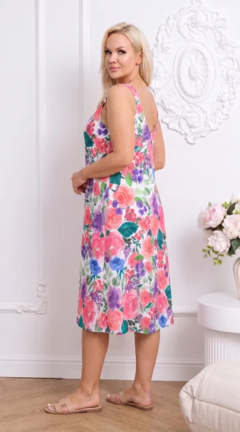 rochie-midi-cu-imprimeu-floral-multicolor-si-bretele
