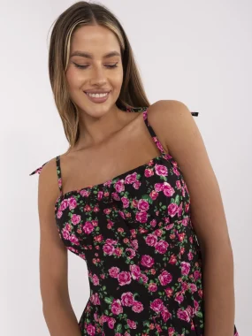 Rochie cu imprimeu floral roz și bretele