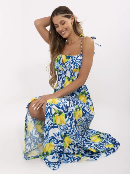 rochie-midi-cu-imprimeu-lamai-in-nuante-bleu-galben