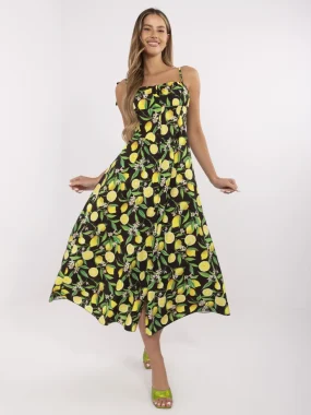 Rochie midi cu imprimeu lămâi și bretele subtiri