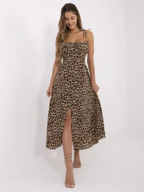 Rochie midi cu imprimeu leopard si crapatura laterala