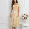 rochie-midi-de-vara-cu-maneci-bufante-si-imprimeu-floral-galben