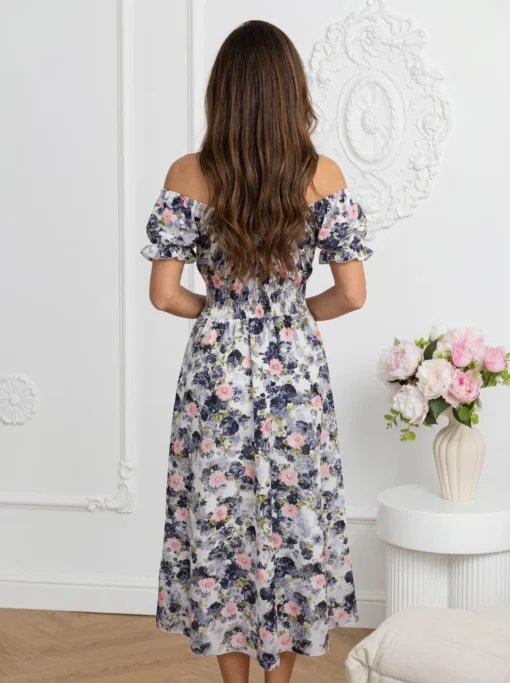 rochie-midi-de-vara-cu-maneci-bufante-si-imprimeu-floral-gri