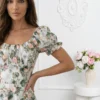 rochie-midi-de-vara-cu-maneci-bufante-si-imprimeu-floral-verde