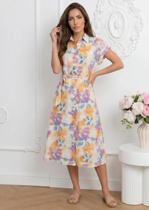 rochie-midi-din-bumbac-cu-imprimeu-floral-pastelat