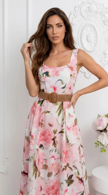 rochie-midi-din-bumbac-cu-imprimeu-floral-si-curea