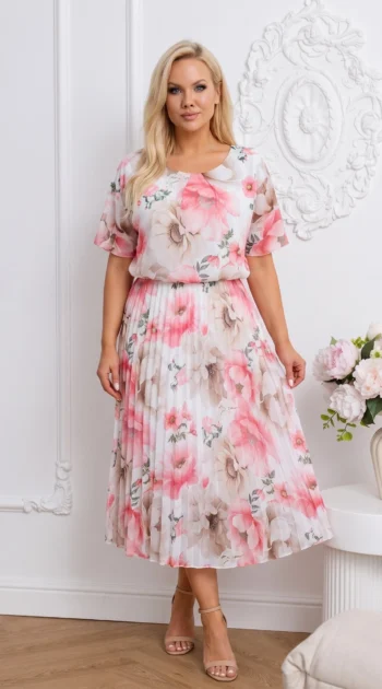rochie-midi-din-voal-plisat-cu-imprimeu-floral-si-elastic-in-talie