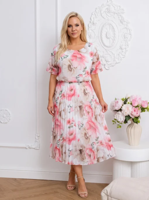 rochie-midi-din-voal-plisat-cu-imprimeu-floral-si-elastic-in-talie