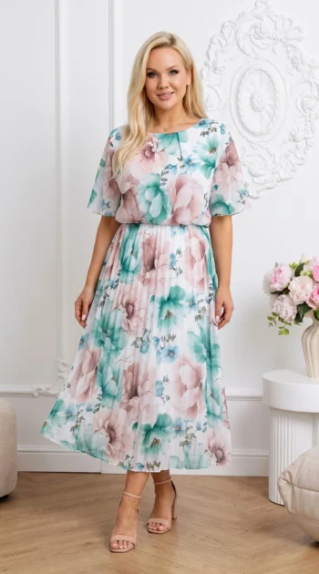 rochie-midi-din-voal-plisat-cu-imprimeu-floral-si-elastic-in-talie
