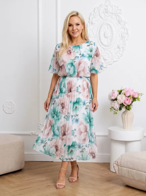 rochie-midi-din-voal-plisat-cu-imprimeu-floral-si-elastic-in-talie