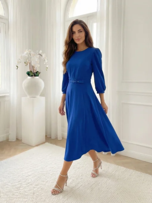 rochie-midi-eleganta-albastru-regal-cu-curea-in-talie