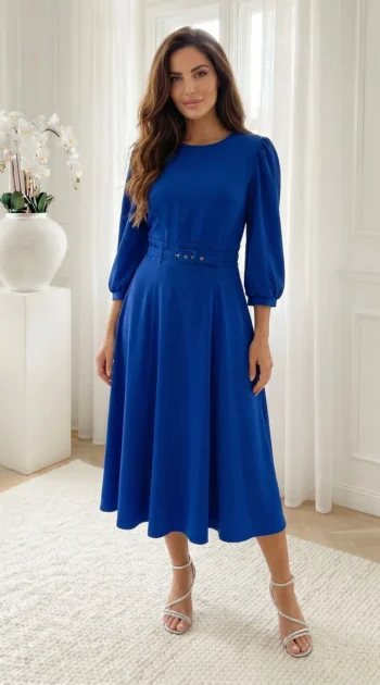 rochie-midi-eleganta-albastru-regal-cu-curea-in-talie