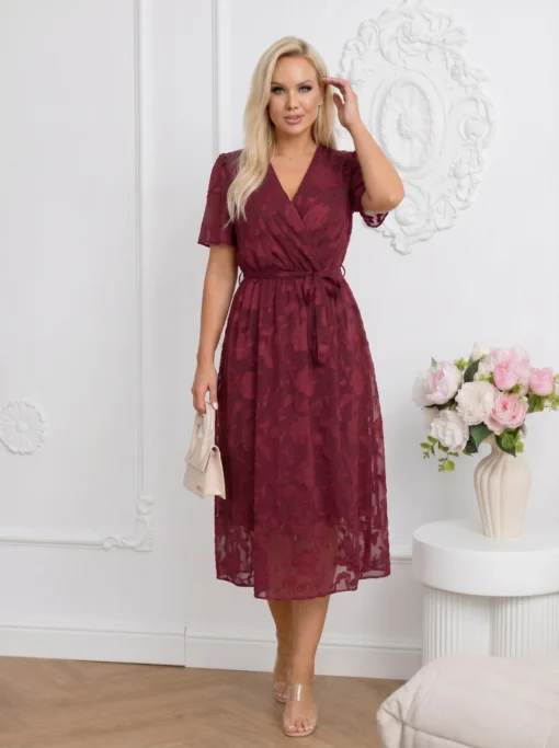 rochie-midi-eleganta-bordo-cu-textura-florala