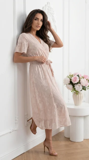 rochie-midi-eleganta-crem-cu-textura-florala