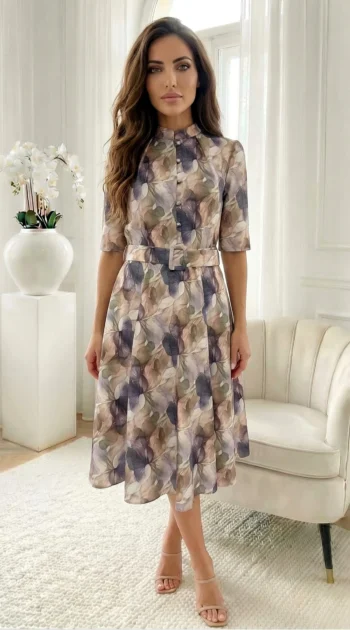 rochie-midi-eleganta-cu-imprimeu-floral-abstract-si-curea-in-talie