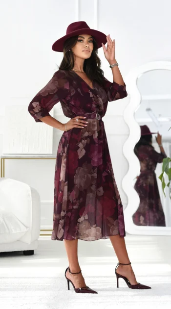 rochie-midi-eleganta-cu-imprimeu-floral-in-nuante-bordo-si-curea-in-talie