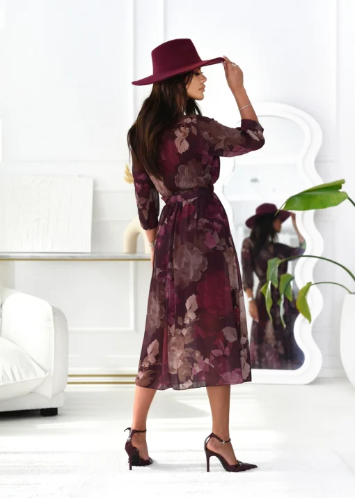 rochie-midi-eleganta-cu-imprimeu-floral-in-nuante-bordo-si-curea-in-talie