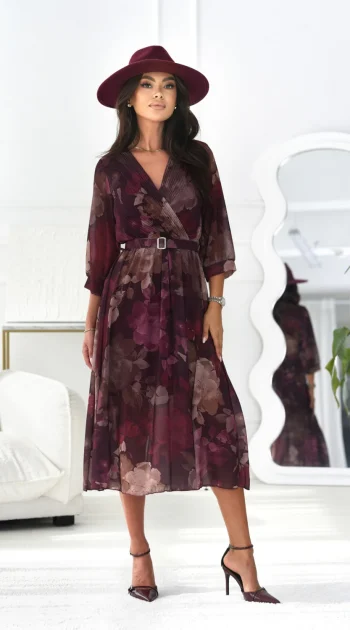 rochie-midi-eleganta-cu-imprimeu-floral-in-nuante-bordo-si-curea-in-talie