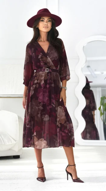 rochie-midi-eleganta-cu-imprimeu-floral-in-nuante-bordo-si-curea-in-talie