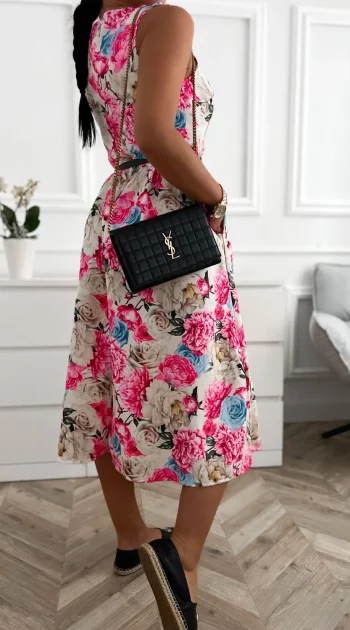 rochie-midi-eleganta-cu-imprimeu-floral-si-curea-in-talie