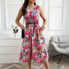 rochie-midi-eleganta-cu-imprimeu-floral-si-curea-in-talie