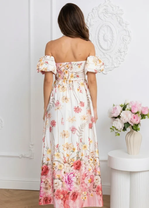 rochie-midi-eleganta-cu-maneci-bufante-si-imprimeu-floral-roz