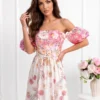 rochie-midi-eleganta-cu-umerii-lasati-maneci-bufante-si-imprimeu-floral-bogat-roz