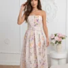 rochie-midi-eleganta-din-bumbac-cu-imprimeu-floral-dungat