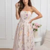 rochie-midi-eleganta-din-bumbac-cu-imprimeu-floral-dungat