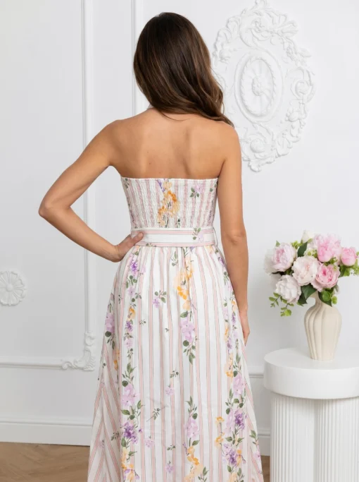 rochie-midi-eleganta-din-bumbac-cu-imprimeu-floral-dungat