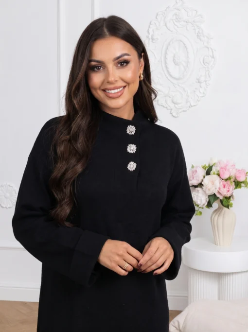 rochie-midi-eleganta-din-tricot-cu-nasturi-bijuterie