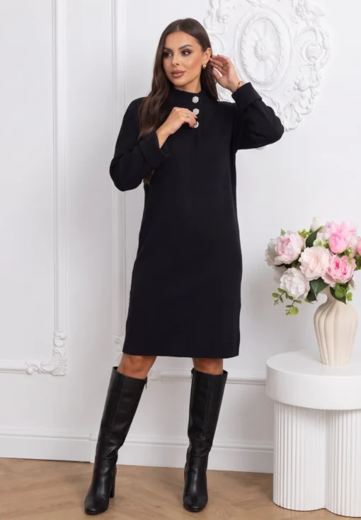 rochie-midi-eleganta-din-tricot-cu-nasturi-bijuterie