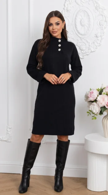 rochie-midi-eleganta-din-tricot-cu-nasturi-bijuterie