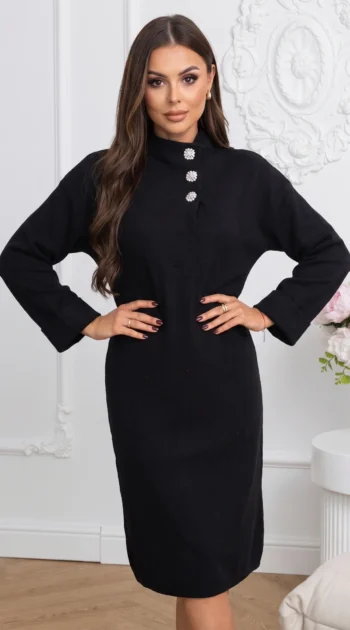 rochie-midi-eleganta-din-tricot-cu-nasturi-bijuterie
