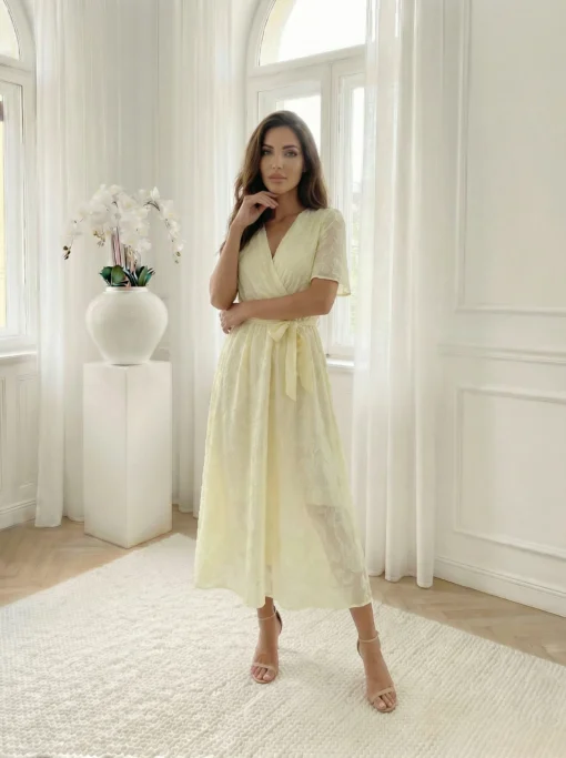 rochie-midi-eleganta-galben-pai-cu-textura-florala