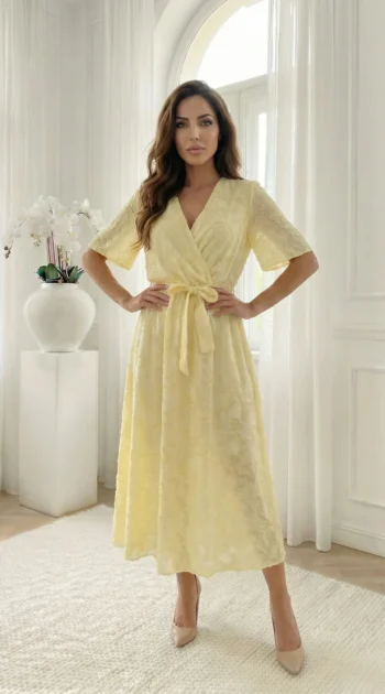 rochie-midi-eleganta-galben-pastel-cu-textura-florala