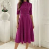rochie-midi-eleganta-magenta-cu-nasturi-tip-perla-si-curea
