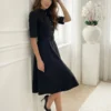 rochie-midi-eleganta-neagra-cu-nasturi-tip-perla-si-curea