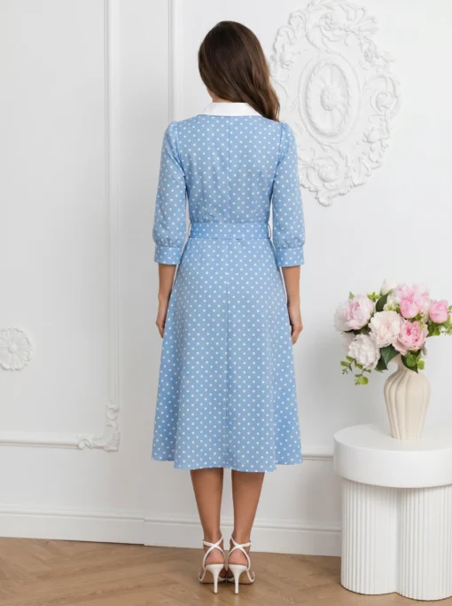 rochie-midi-eleganta-rosie-cu-buline-si-aspect-satinat