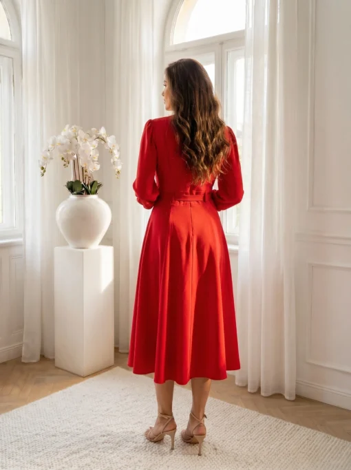 rochie-midi-eleganta-rosie-cu-curea-in-talie