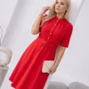 rochie-midi-eleganta-rosie-cu-nasturi-tip-perla-si-curea