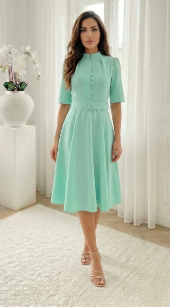 rochie-midi-eleganta-verde-menta-cu-nasturi-tip-perla-si-curea