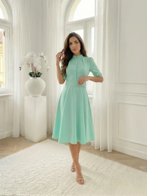 rochie-midi-eleganta-verde-menta-cu-nasturi-tip-perla-si-curea
