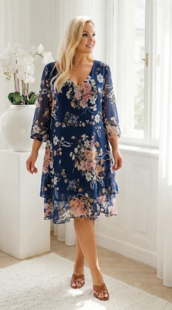 rochie-midi-fluida-cu-imprimeu-floral-pe-fond-bleumarin