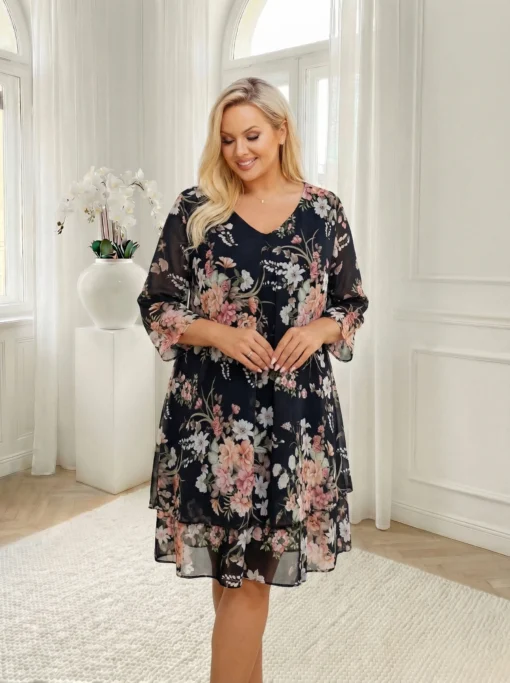 rochie-midi-fluida-cu-imprimeu-floral-pe-fond-negru