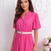 rochie-midi-fucsia-din-vascoza-cu-curea-in-talie-si-maneci-bufante